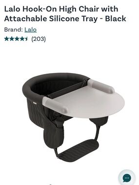 Lalo Black Hook-On High Chair with Attachable Silicone Tray
